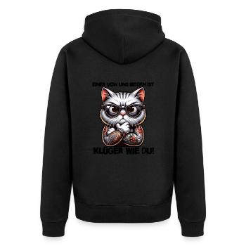 Lustiger Einer von uns beiden ist klüger als du - Unisex Premium Bio Zip Hoodie - Schwarz - Hinten - Nico (187cm)
