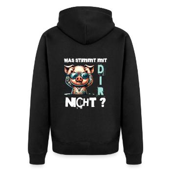 I hate people - What's wrong with you - Unisex Premium Organic Zip Hoodie - black - Back - Nico (187cm)