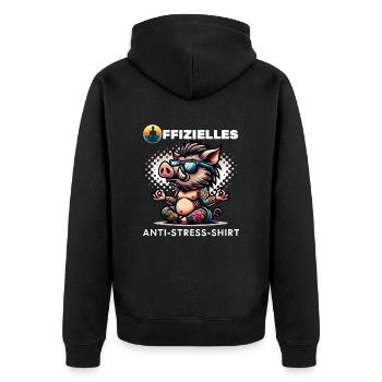 Meditieren & Yoga Offizielles Anti Stress - Unisex Premium Bio Zip Hoodie - Schwarz - Hinten - Nico (187cm)