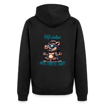Meditieren & Yoga Offizielles Anti Stress - Unisex Premium Bio Zip Hoodie - Schwarz - Hinten - Nico (187cm)