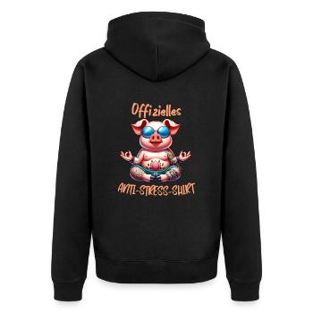 Meditieren & Yoga Offizielles Anti Stress - Unisex Premium Bio Zip Hoodie - Schwarz - Hinten - Nico (187cm)