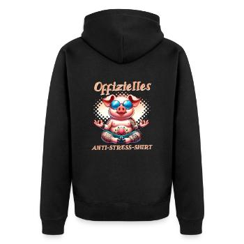 Meditieren & Yoga Offizielles Anti Stress - Unisex Premium Bio Zip Hoodie - Schwarz - Hinten - Nico (187cm)