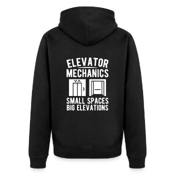 Funny Elevator Mechanic Small Spaces Big Elevation - Unisex Premium Organic Zip Hoodie - black - Back - Nico (187cm)