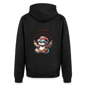Meditieren & Yoga Offizielles Anti Stress - Unisex Premium Bio Zip Hoodie - Schwarz - Hinten - Nico (187cm)