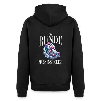 I'm tired so the round has to sleep in the square - Unisex Premium Organic Zip Hoodie - black - Back - Nico (187cm)