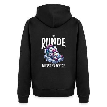 I'm tired so the round has to sleep in the square - Unisex Premium Organic Zip Hoodie - black - Back - Nico (187cm)