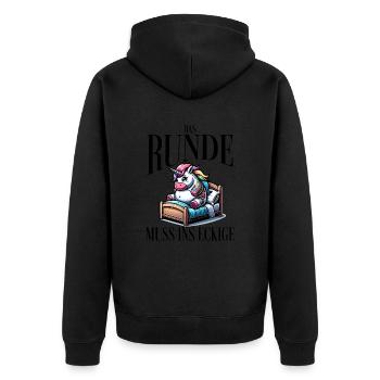 I'm tired so the round has to sleep in the square - Unisex Premium Organic Zip Hoodie - black - Back - Nico (187cm)