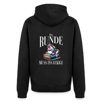 I'm tired so the round has to sleep in the square - Unisex Premium Organic Zip Hoodie - black - Back - Nico (187cm)