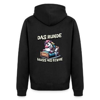 I'm tired so the round has to sleep in the square - Unisex Premium Organic Zip Hoodie - black - Back - Nico (187cm)