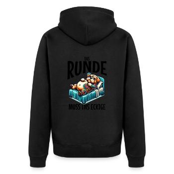 I'm tired so the round has to sleep in the square - Unisex Premium Organic Zip Hoodie - black - Back - Nico (187cm)