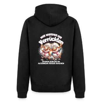 Lustige Schafe Ärger machen BFF - Unisex Premium Bio Zip Hoodie - Schwarz - Hinten - Nico (187cm)