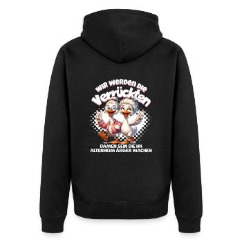 Lustige Ente Ärger machen BFF - Unisex Premium Bio Zip Hoodie - Schwarz - Hinten - Nico (187cm)