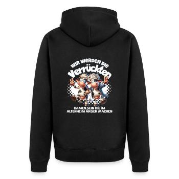 Lustige Kühe Ärger machen BFF - Unisex Premium Bio Zip Hoodie - Schwarz - Hinten - Nico (187cm)