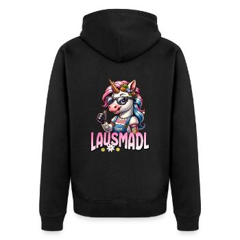 Tracht Damen Outfit Dirndl Ersatz Lausmadl - Unisex Premium Organic Zip Hoodie - black - Back - Nico (187cm)