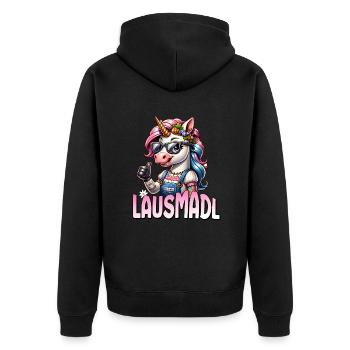 Tracht Damen Outfit Dirndl Ersatz Lausmadl - Unisex Premium Organic Zip Hoodie - black - Back - Nico (187cm)