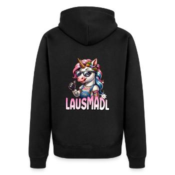 Tracht Damen Outfit Dirndl Ersatz Lausmadl - Unisex Premium Organic Zip Hoodie - black - Back - Nico (187cm)