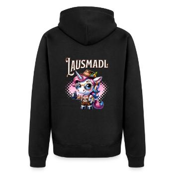 Tracht Damen Outfit Dirndl Ersatz Lausmadl - Unisex Premium Organic Zip Hoodie - black - Back - Nico (187cm)