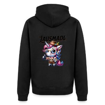 Tracht Damen Outfit Dirndl Ersatz Lausmadl - Unisex Premium Organic Zip Hoodie - black - Back - Nico (187cm)