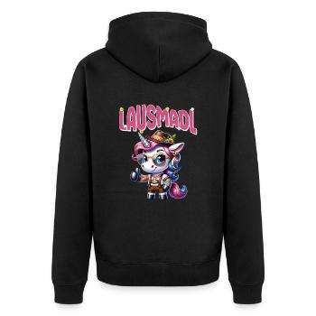 Tracht Damen Outfit Dirndl Ersatz Lausmadl - Unisex Premium Organic Zip Hoodie - black - Back - Nico (187cm)