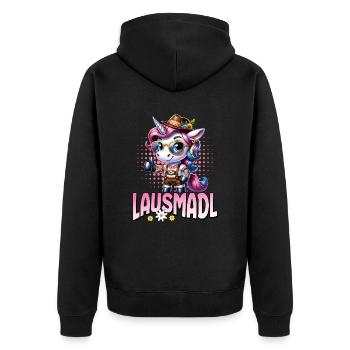 Tracht Damen Outfit Dirndl Ersatz Lausmadl - Unisex Premium Organic Zip Hoodie - black - Back - Nico (187cm)