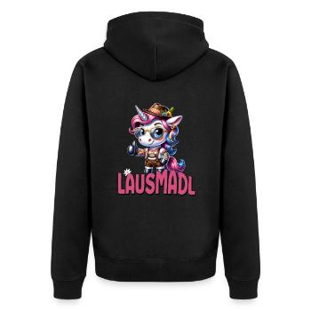 Tracht Damen Outfit Dirndl Ersatz Lausmadl - Unisex Premium Organic Zip Hoodie - black - Back - Nico (187cm)
