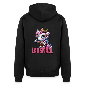 Tracht Damen Outfit Dirndl Ersatz Lausmadl - Unisex Premium Organic Zip Hoodie - black - Back - Nico (187cm)