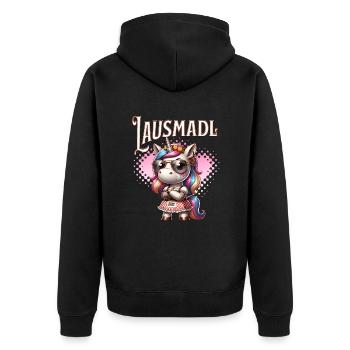 Tracht Damen Outfit Dirndl Ersatz Lausmadl - Unisex Premium Organic Zip Hoodie - black - Back - Nico (187cm)