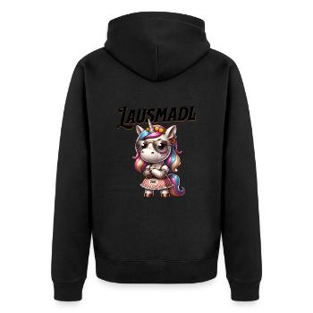 Tracht Damen Outfit Dirndl Ersatz Lausmadl - Unisex Premium Organic Zip Hoodie - black - Back - Nico (187cm)