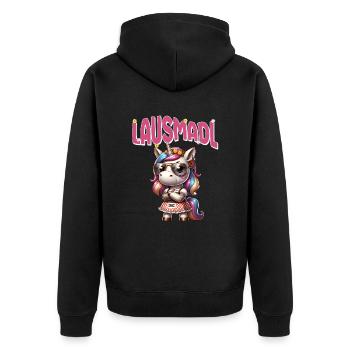 Tracht Damen Outfit Dirndl Ersatz Lausmadl - Unisex Premium Organic Zip Hoodie - black - Back - Nico (187cm)