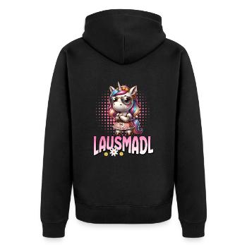 Tracht Damen Outfit Dirndl Ersatz Lausmadl - Unisex Premium Organic Zip Hoodie - black - Back - Nico (187cm)