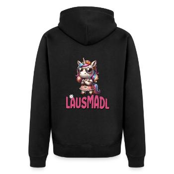Tracht Damen Outfit Dirndl Ersatz Lausmadl - Unisex Premium Organic Zip Hoodie - black - Back - Nico (187cm)