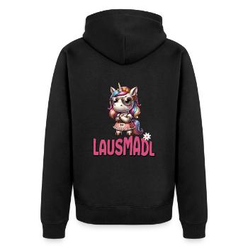 Tracht Damen Outfit Dirndl Ersatz Lausmadl - Unisex Premium Organic Zip Hoodie - black - Back - Nico (187cm)