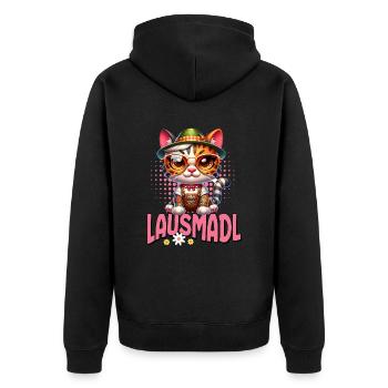Tracht Damen Outfit Dirndl Ersatz Lausmadl - Unisex Premium Organic Zip Hoodie - black - Back - Nico (187cm)