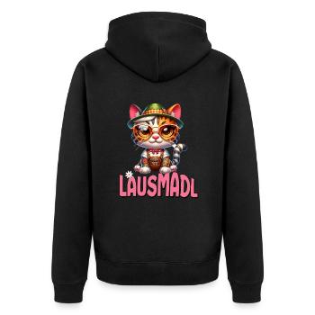 Tracht Damen Outfit Dirndl Ersatz Lausmadl - Unisex Premium Organic Zip Hoodie - black - Back - Nico (187cm)