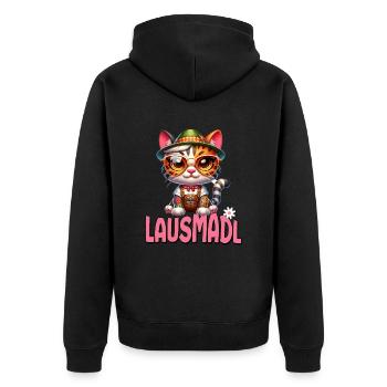 Tracht Damen Outfit Dirndl Ersatz Lausmadl - Unisex Premium Organic Zip Hoodie - black - Back - Nico (187cm)