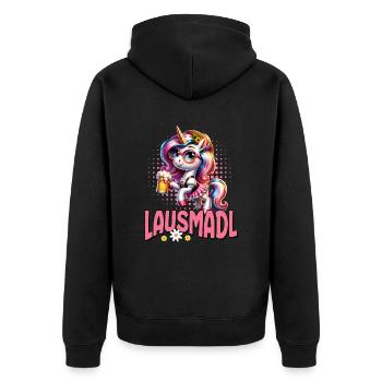 Tracht Damen Outfit Dirndl Ersatz Lausmadl - Unisex Premium Organic Zip Hoodie - black - Back - Nico (187cm)