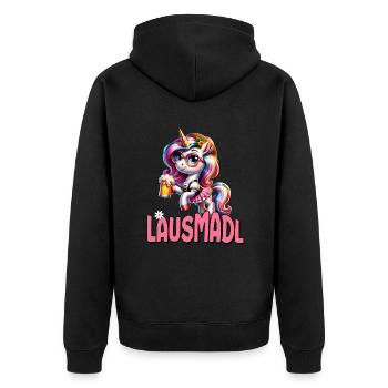 Tracht Damen Outfit Dirndl Ersatz Lausmadl - Unisex Premium Organic Zip Hoodie - black - Back - Nico (187cm)