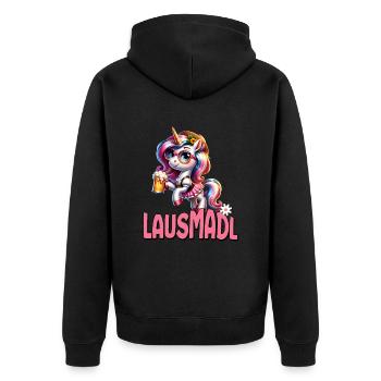 Tracht Damen Outfit Dirndl Ersatz Lausmadl - Unisex Premium Organic Zip Hoodie - black - Back - Nico (187cm)