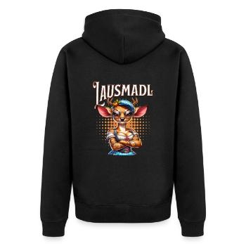 Tracht Damen Outfit Dirndl Ersatz Lausmadl - Unisex Premium Organic Zip Hoodie - black - Back - Nico (187cm)