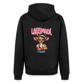 Tracht Damen Outfit Dirndl Ersatz Lausmadl - Unisex Premium Organic Zip Hoodie - black - Back - Nico (187cm)
