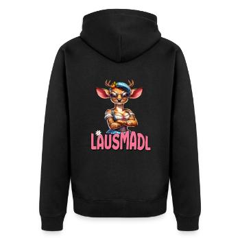 Tracht Damen Outfit Dirndl Ersatz Lausmadl - Unisex Premium Organic Zip Hoodie - black - Back - Nico (187cm)