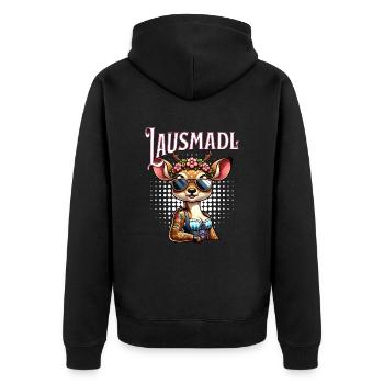 Tracht Damen Outfit Dirndl Ersatz Lausmadl - Unisex Premium Organic Zip Hoodie - black - Back - Nico (187cm)