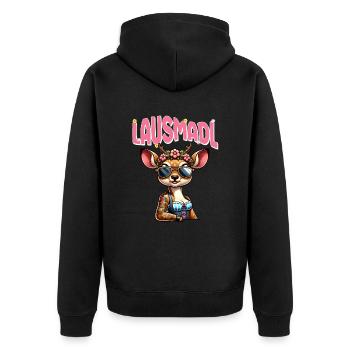 Tracht Damen Outfit Dirndl Ersatz Lausmadl - Unisex Premium Organic Zip Hoodie - black - Back - Nico (187cm)