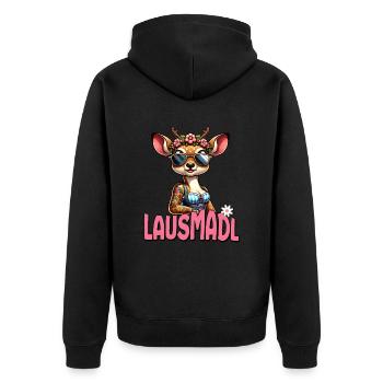 Tracht Damen Outfit Dirndl Ersatz Lausmadl - Unisex Premium Organic Zip Hoodie - black - Back - Nico (187cm)