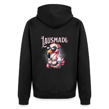 Tracht Damen Outfit Dirndl Ersatz Lausmadl - Unisex Premium Organic Zip Hoodie - black - Back - Nico (187cm)