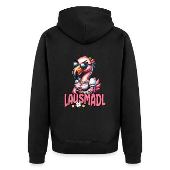 Tracht Damen Outfit Dirndl Ersatz Lausmadl - Unisex Premium Organic Zip Hoodie - black - Back - Nico (187cm)