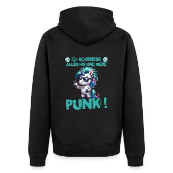 Mir Egal - Schmeiss alles hin werd Punk Punkrock - Unisex Premium Bio Zip Hoodie - Schwarz - Hinten - Nico (187cm)