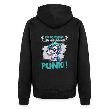 Mir Egal - Schmeiss alles hin werd Punk Punkrock - Unisex Premium Bio Zip Hoodie - Schwarz - Hinten - Nico (187cm)