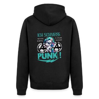 Mir Egal - Schmeiss alles hin werd Punk Punkrock - Unisex Premium Bio Zip Hoodie - Schwarz - Hinten - Nico (187cm)
