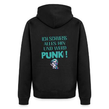 Mir Egal - Schmeiss alles hin werd Punk Punkrock - Unisex Premium Bio Zip Hoodie - Schwarz - Hinten - Nico (187cm)